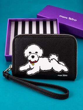 MARC TETRO Bichon Frise Dog Black Zip Around Wristlet Puppy Wallet with Gift Box
